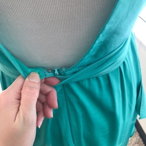 BCBGMAXAZRIA teal maxi dress silky ruffles size 4 - Picture 4 of 5